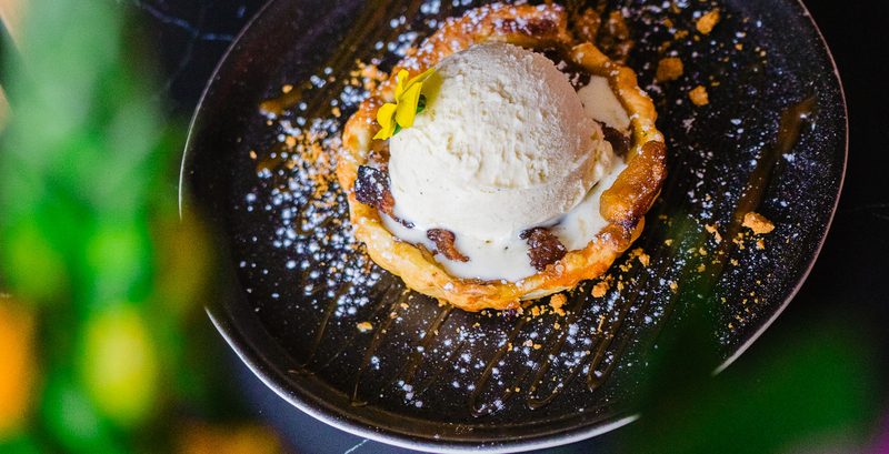 Warm dessert with ice cream
